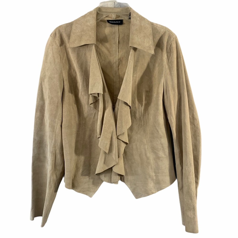 Ideology Ruffled Tan Suede Leather Jacket MEDIUM